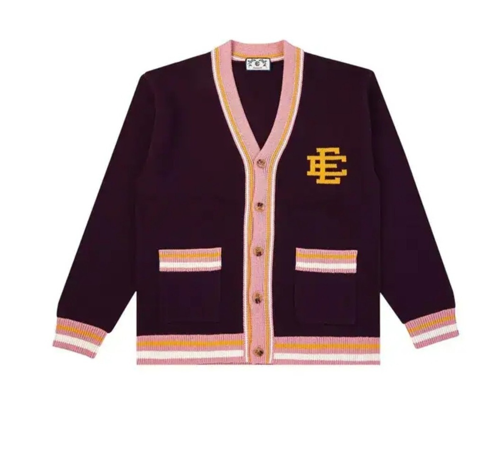 Nwt Eric Emanuel Ee Mens Burgundy Varsity Pocket Botton Full Sleeve Cardigan Xxl